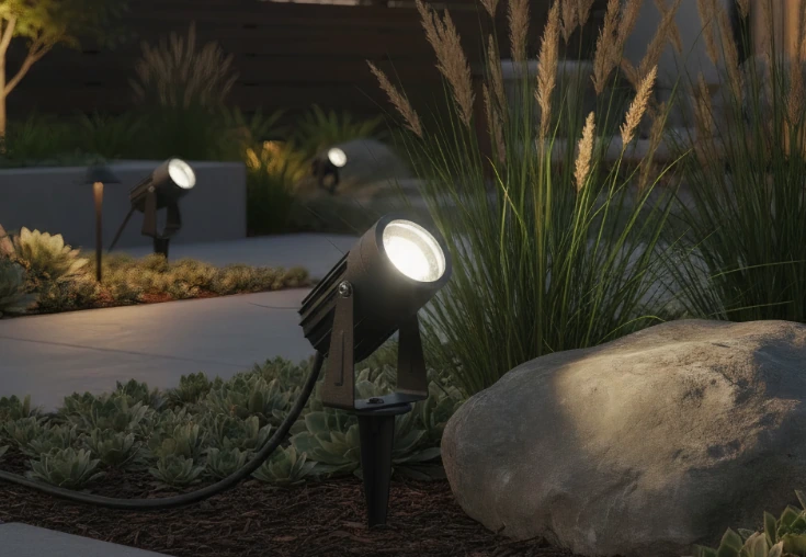 Outdoor garden spotlight installation